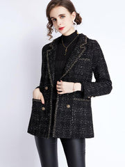 Women's small fragrant wind long sleeve tweed tartan jacket - 808Lush