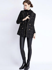 Women's small fragrant wind long sleeve tweed tartan jacket - 808Lush