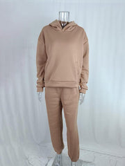 Women's solid color casual fashion trousers thickened long-sleeved hooded set - 808Lush