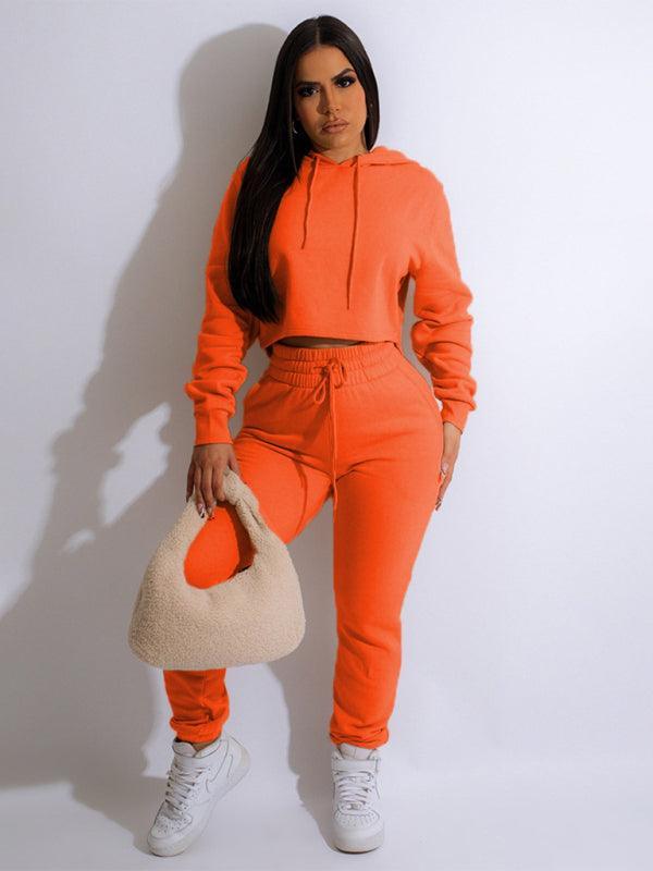 Women's solid color casual hooded sweatshirt suits - 808Lush