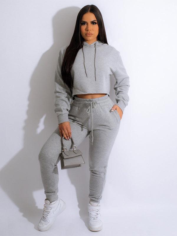 Women's solid color casual hooded sweatshirt suits - 808Lush