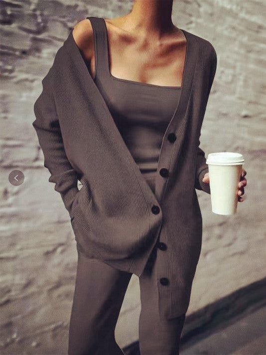 Women's solid color casual knitted three-piece suit - 808Lush