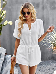 Women's solid color jumpsuit casual home shorts - 808Lush