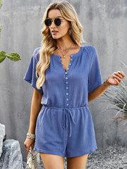 Women's solid color jumpsuit casual home shorts - 808Lush