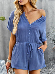 Women's solid color jumpsuit casual home shorts - 808Lush