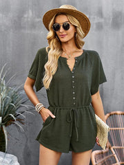 Women's solid color jumpsuit casual home shorts - 808Lush