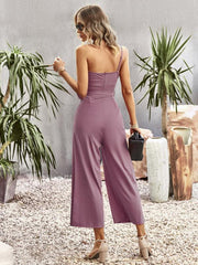 Women's solid color one-shoulder tie jumpsuit - 808Lush