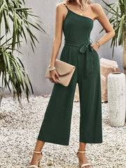 Women's solid color one-shoulder tie jumpsuit - 808Lush