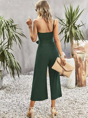 Women's solid color one-shoulder tie jumpsuit - 808Lush