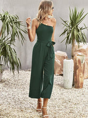 Women's solid color one-shoulder tie jumpsuit - 808Lush