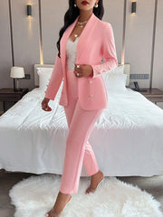 Women's solid color suit collar double breasted casual suit - 808Lush