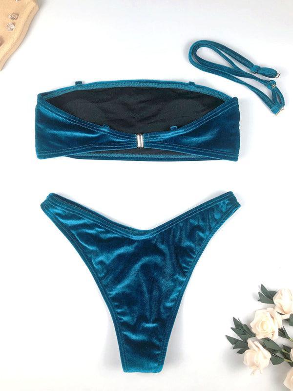 Women's split gold velvet sexy high waist bikini - 808Lush