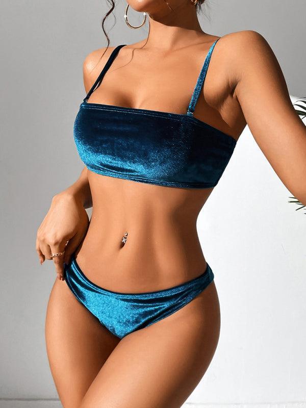 Women's split gold velvet sexy high waist bikini - 808Lush