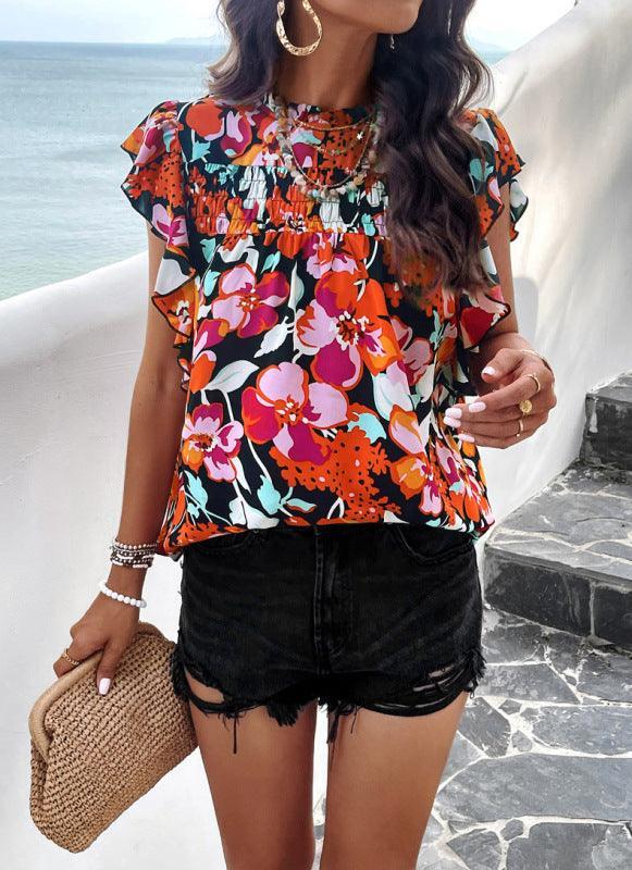 Women's spring and summer foreign trade temperament casual printed blouse - 808Lush