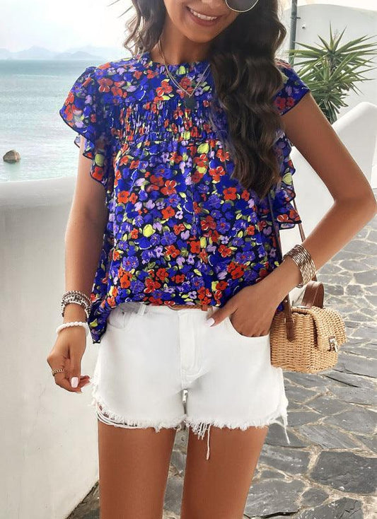 Women's spring and summer foreign trade temperament casual printed blouse - 808Lush