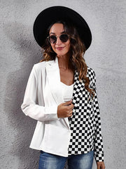 Women's suit collar checkerboard zebra stitched shirt - 808Lush