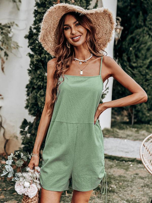 Women's suspenders loose high waist -shaped back -owned sleeveless jumpsuit - 808Lush