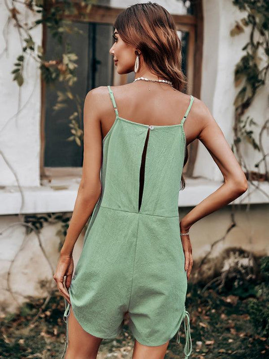 Women's suspenders loose high waist -shaped back -owned sleeveless jumpsuit - 808Lush
