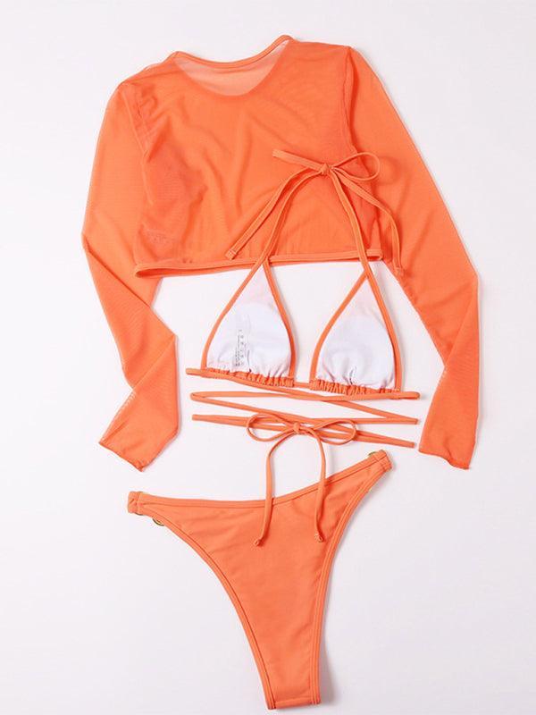 3 Piece Bikini Set Long-sleeved mesh - 808Lush