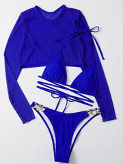 3 Piece Bikini Set Long-sleeved mesh - 808Lush