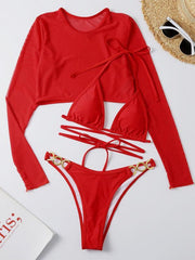 3 Piece Bikini Set Long-sleeved mesh - 808Lush