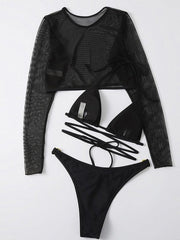 3 Piece Bikini Set Long-sleeved mesh - 808Lush