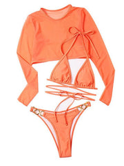 3 Piece Bikini Set Long-sleeved mesh - 808Lush