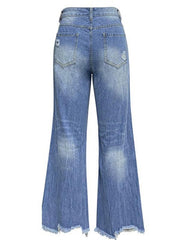 Women's tassel washed ripped wide leg jeans - 808Lush