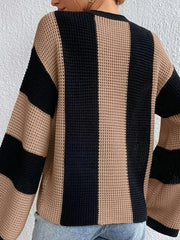 Women's tops round neck thick stitched wide striped sweater - 808Lush