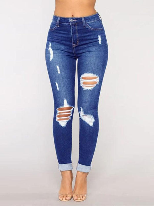 Women's trendy fashion ripped washed jeans - 808Lush