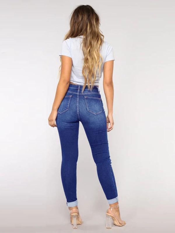 Women's trendy fashion ripped washed jeans - 808Lush