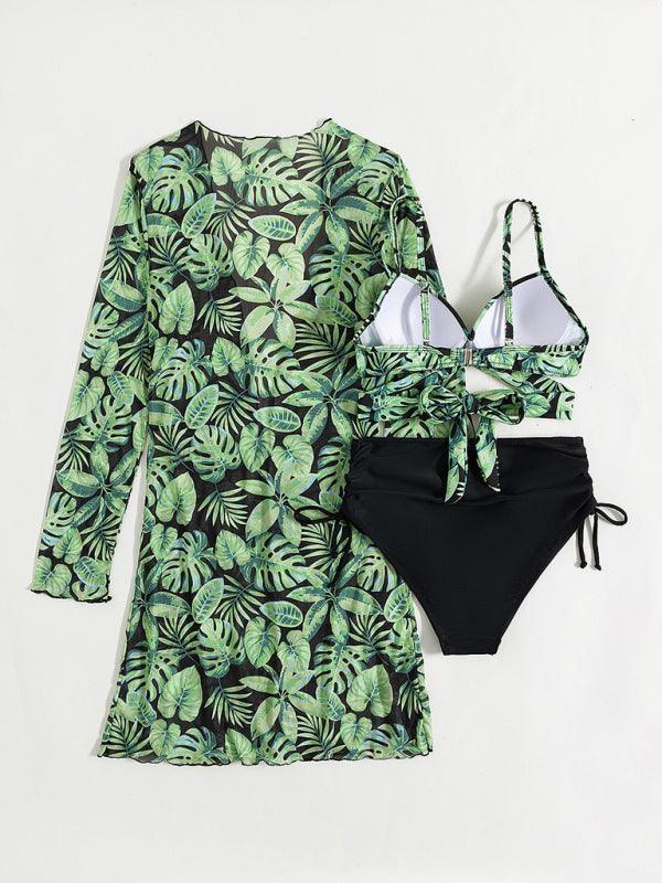 Women's tropical print bikini three-piece sets - 808Lush