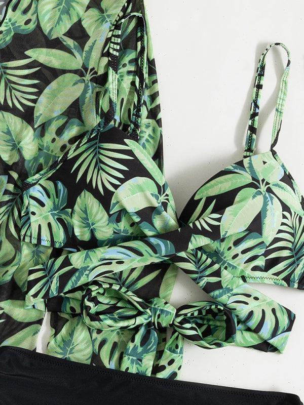 Women's tropical print bikini three-piece sets - 808Lush