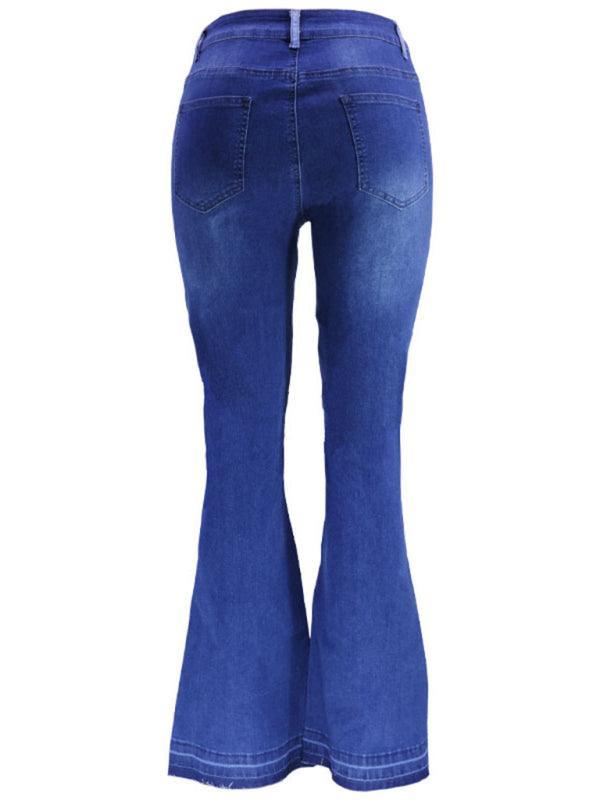 Women's two-color splicing street washed flared jeans - 808Lush