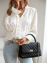 Women's v-neck bronzing polka dot long-sleeved shirt blouse - 808Lush