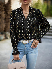 Women's v-neck bronzing polka dot long-sleeved shirt blouse - 808Lush