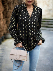 Women's v-neck bronzing polka dot long-sleeved shirt blouse - 808Lush