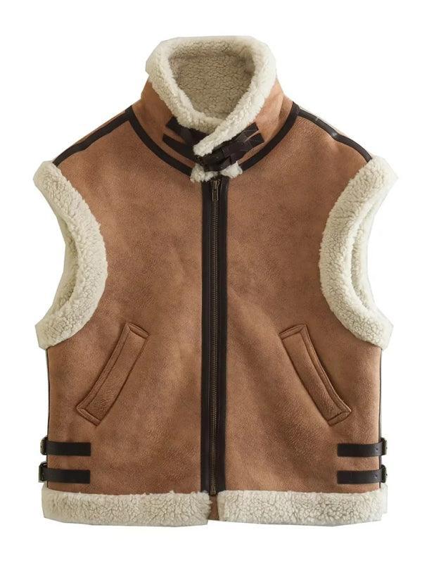 Women's warm loose fleece stitching sleeveless cotton vest - 808Lush