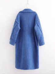 Women's warm loose lambswool coat teddy fur lapel long woolen coat - 808Lush