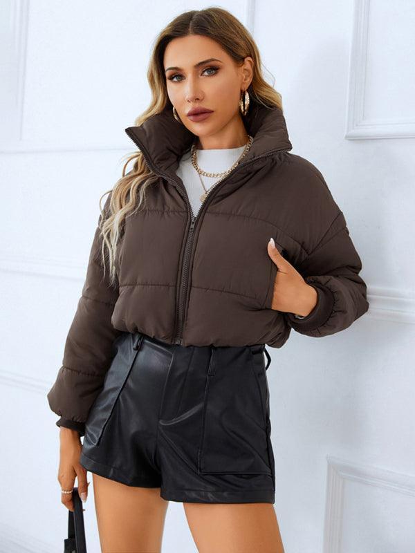 Women's warm stand collar zipper quilted jacket - 808Lush