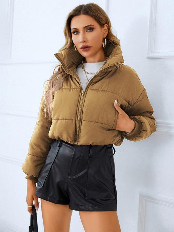 Women's warm stand collar zipper quilted jacket - 808Lush