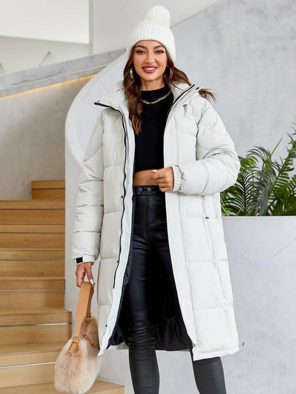 Women's warm windproof zipper thickened long coat - 808Lush