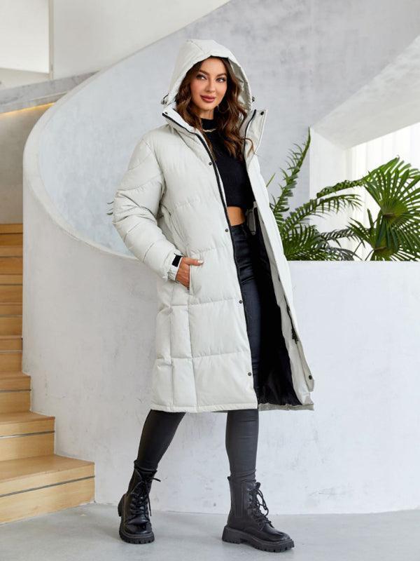 Women's warm windproof zipper thickened long coat - 808Lush