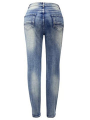 Women's washed high elastic denim pencil pants - 808Lush