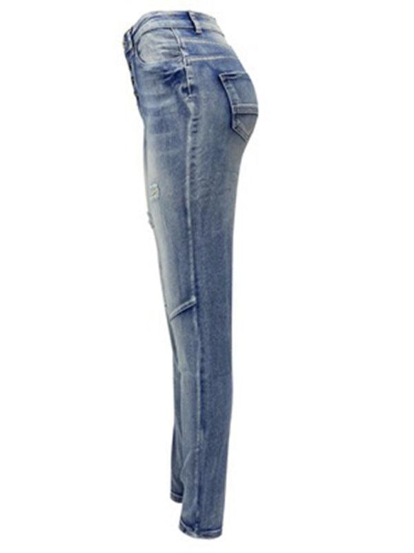 Women's washed high elastic denim pencil pants - 808Lush