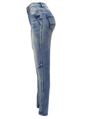 Women's washed high elastic denim pencil pants - 808Lush