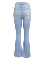 Women's washed ripped high-waisted denim wide-leg trousers - 808Lush