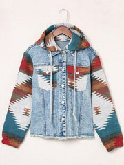 Women's western style denim patchwork hooded jacket - 808Lush