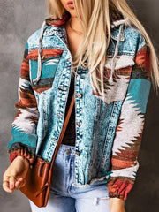 Women's western style denim patchwork hooded jacket - 808Lush