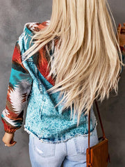 Women's western style denim patchwork hooded jacket - 808Lush